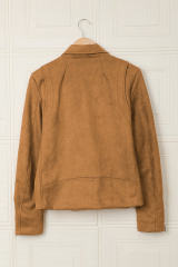 Brown Zipped Notch Collar Short Jacket LC85294-17