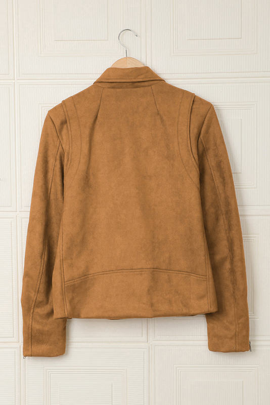 Brown Zipped Notch Collar Short Jacket LC85294-17