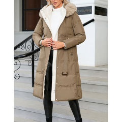 Brown Slim Fit Thick Down Jacket Long Coat TQK280218-17