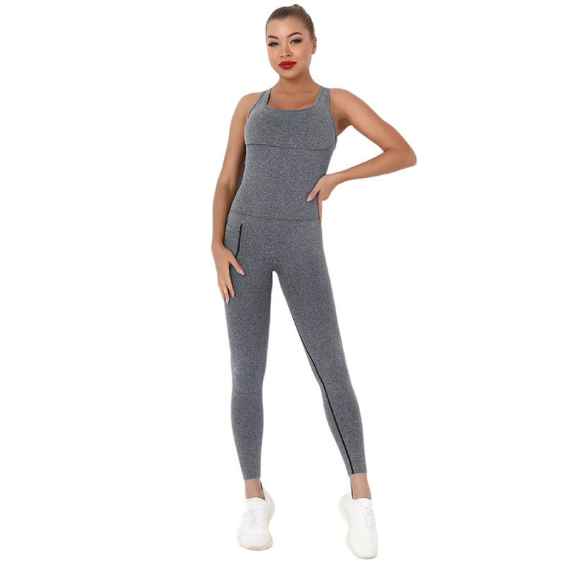Dark Gray Back-Criss Seamless Yoga One Piece Jumpsuit TQE91567-23