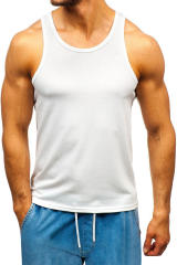 White Men\'s Solid Crew Neck Sleeveless Top MC256180-1