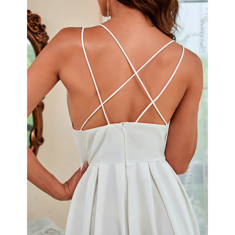 White Criss-cross Back Spaghetti Straps Midi Dress TQK311092-1