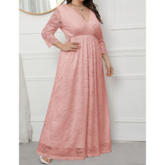 Pink V-Neck Lace Plus Size Dress TQK310997-10