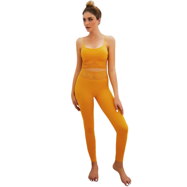 Orange Bra with Poacketed Pant Yoga Set TQE91359-14