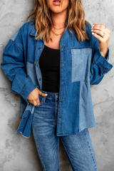 Blue Color Block Buttoned Denim Jacket LC858007-5