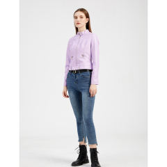 Light Purple PU Stand Collar Short Leather Jacket TQK280124-38