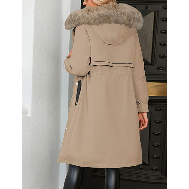 Brown Zipper Plush Collar Parker Thick Coat 2pcs Set  TQK280219-17