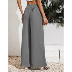 Gray Elastic Lace-up Waist Wide Leg Pants TQV510029-11