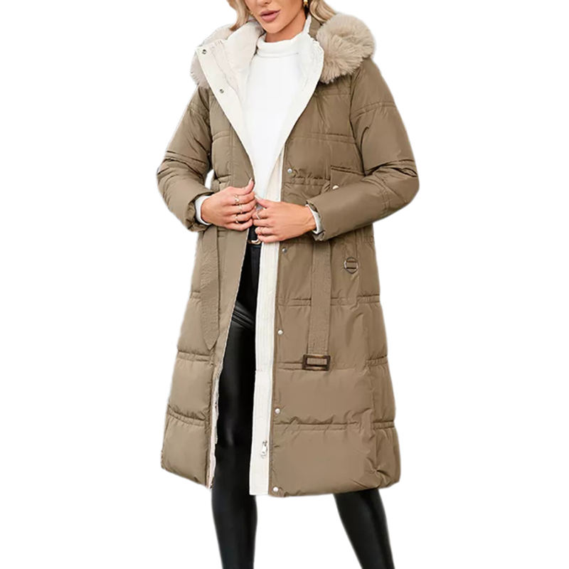 Brown Slim Fit Thick Down Jacket Long Coat TQK280218-17