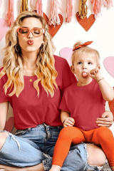 Red Solid Color Short Sleeve Crewneck Kid\'s Tee