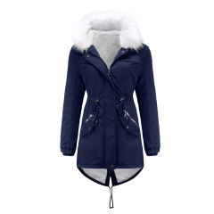 Navy Blue Fur Collar Warm Hooded Parka Coat TQK280129-34