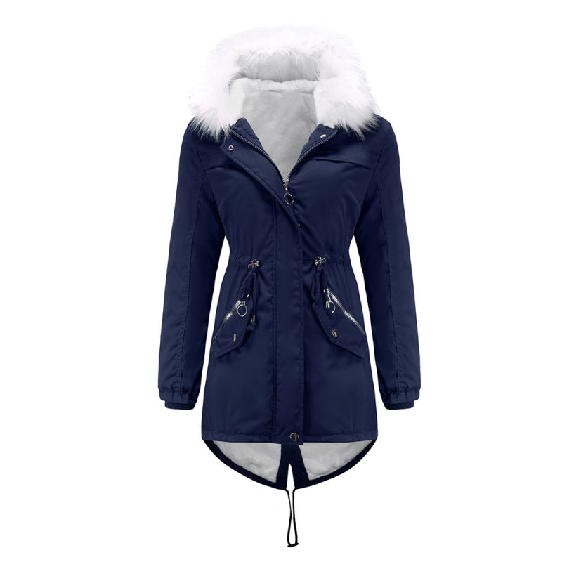 Navy Blue Fur Collar Warm Hooded Parka Coat TQK280129-34