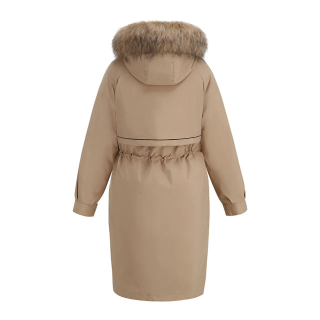 Brown Zipper Plush Collar Parker Thick Coat 2pcs Set  TQK280219-17