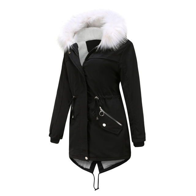 Black Fur Collar Warm Hooded Parka Coat TQK280129-2