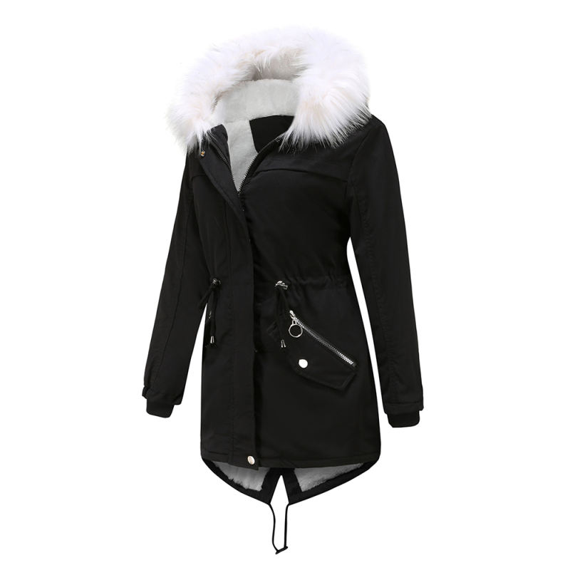 Black Fur Collar Warm Hooded Parka Coat TQK280129-2
