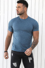 Blue Solid Basic Crewneck Short Sleeve Men\'s T-shirt MC252852-5