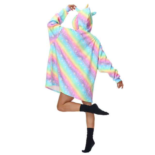 Multicolor Unicorn Cartoon Print Blanket Hoodie TQK230363-29