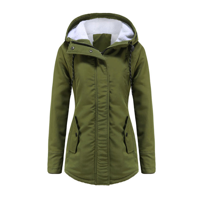 Army Green Plush Warm Hooded Parka Coat TQK280128-27