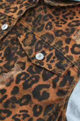 Leopard Ripped Hooded Denim Jacket LC788145-20
