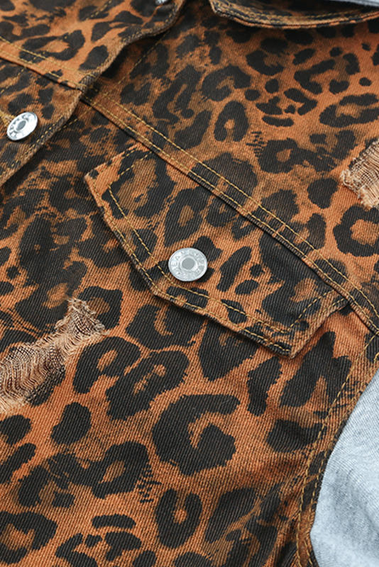 Leopard Ripped Hooded Denim Jacket LC788145-20