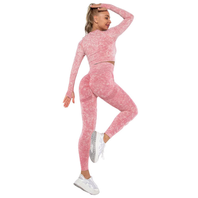 Red Nylon Seamless Long Sleeve Pant Yoga Set TQE91361-3