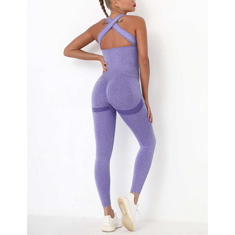 Purple Back-Criss Seamless Yoga One Piece Jumpsuit TQE91567-8