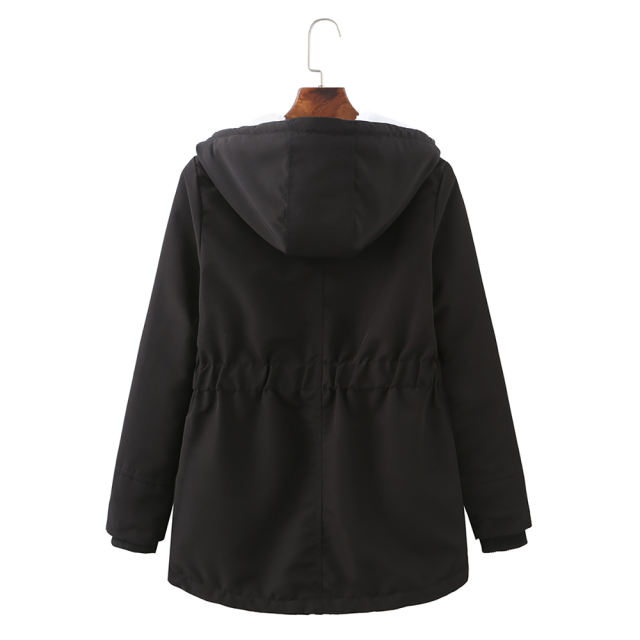 Black Plush Warm Hooded Parka Coat TQK280128-2