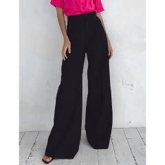 Black High Waisted Draped Wide Leg Pants TQV510042-2