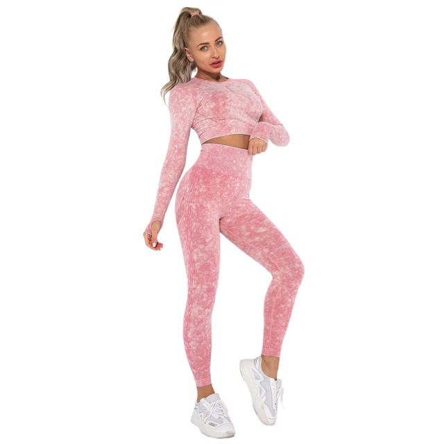 Red Nylon Seamless Long Sleeve Pant Yoga Set TQE91361-3