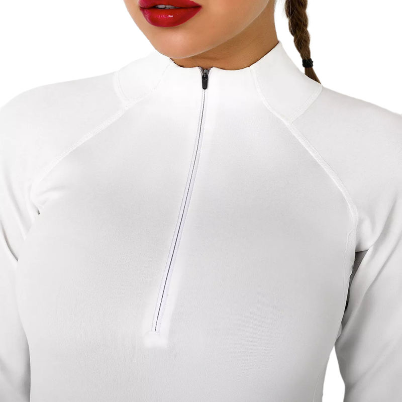 White Quick Dry Zipper Knit Tight Yoga Tops TQE91363-1
