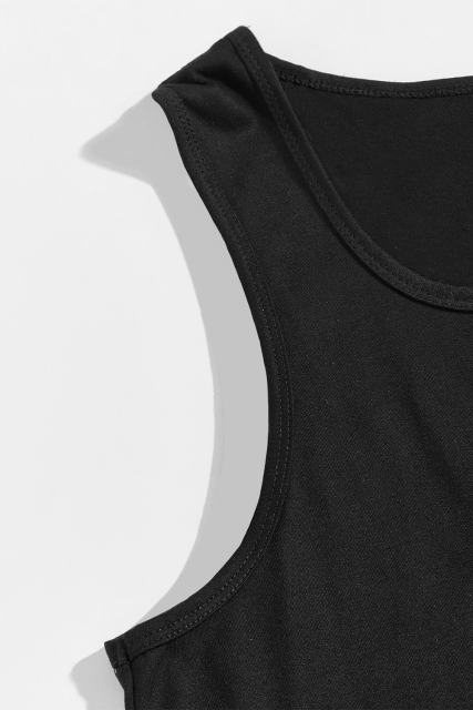 Black Men\'s Solid Crew Neck Sleeveless Top MC256180-2