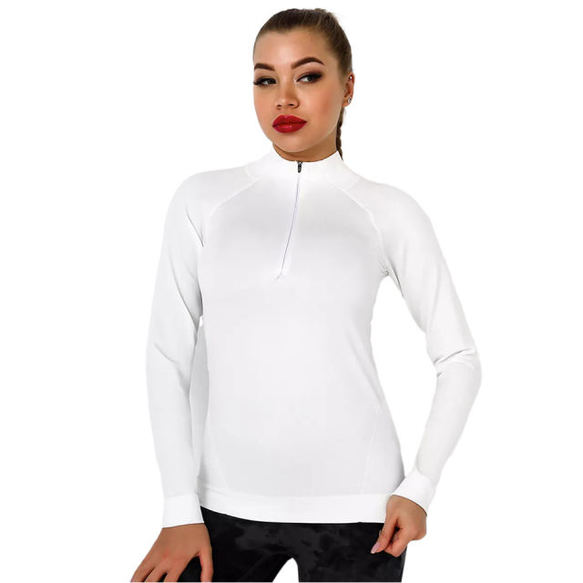 White Quick Dry Zipper Knit Tight Yoga Tops TQE91363-1