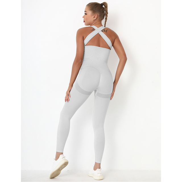 Light Gray Back-Criss Seamless Yoga One Piece Jumpsuit TQE91567-112