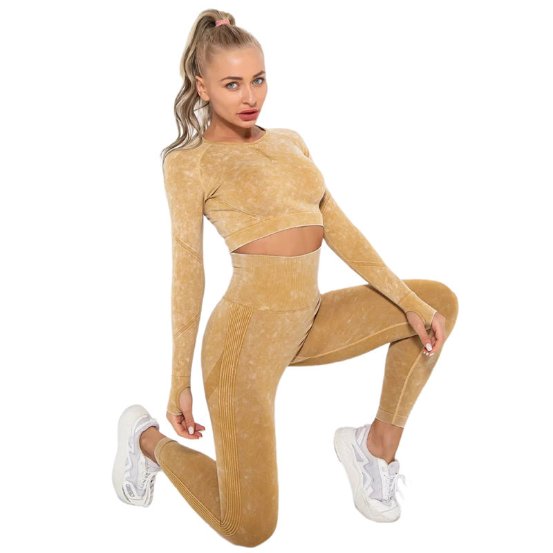 Yellow Nylon Seamless Long Sleeve Pant Yoga Set TQE91361-7