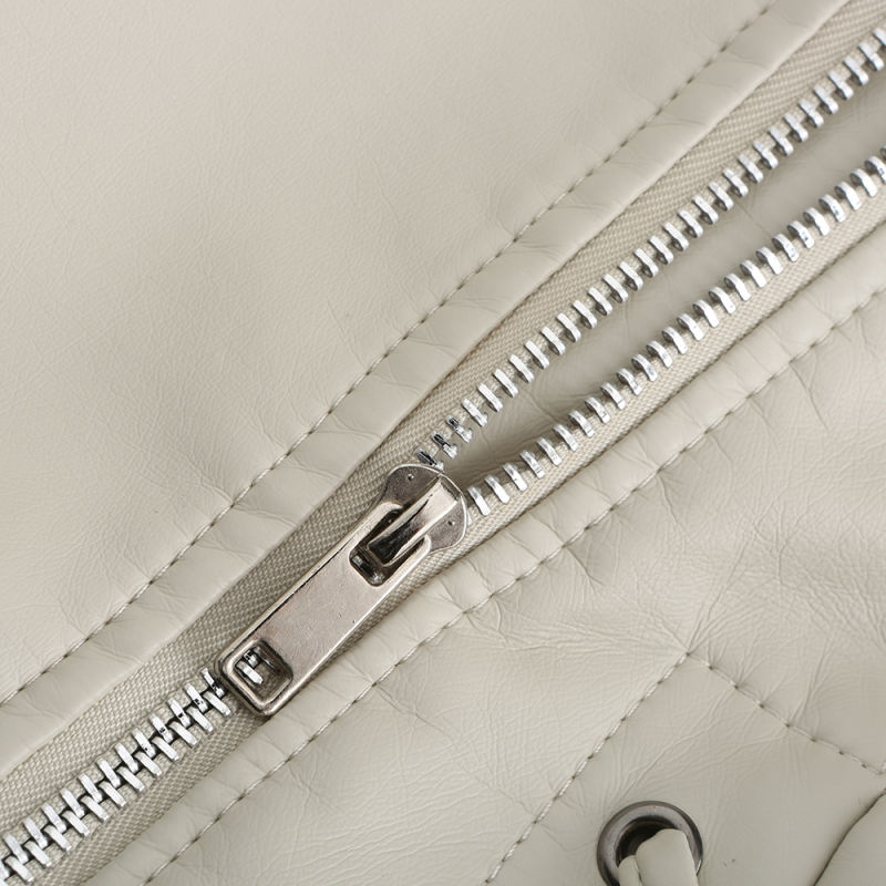 Beige Zipper &amp; Bandage PU Leather Jacket TQK280142-46