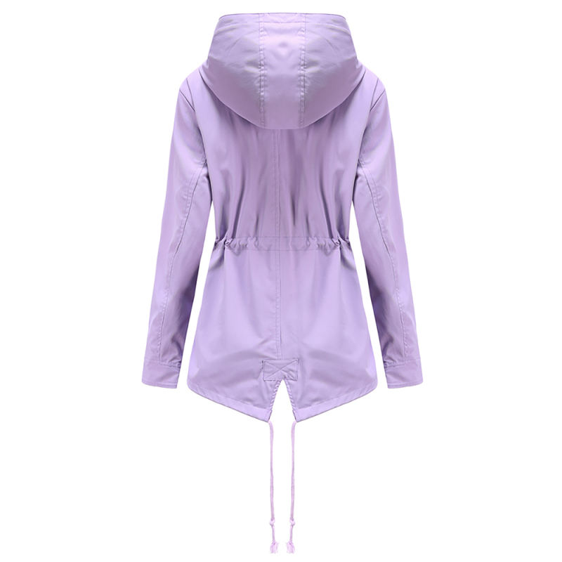 Light Purple Waist Drawstring Hooded Outdoor Rainproof Coat TQK280126-38