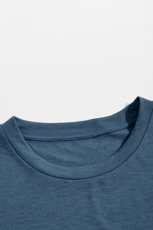 Blue Solid Basic Crewneck Short Sleeve Men\'s T-shirt MC252852-5