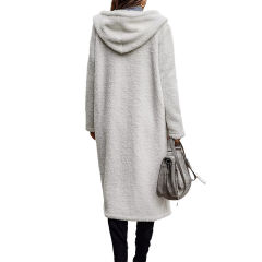 Beige Open Front Long Sleeve Hooded Fleece Coat TQK280217-46