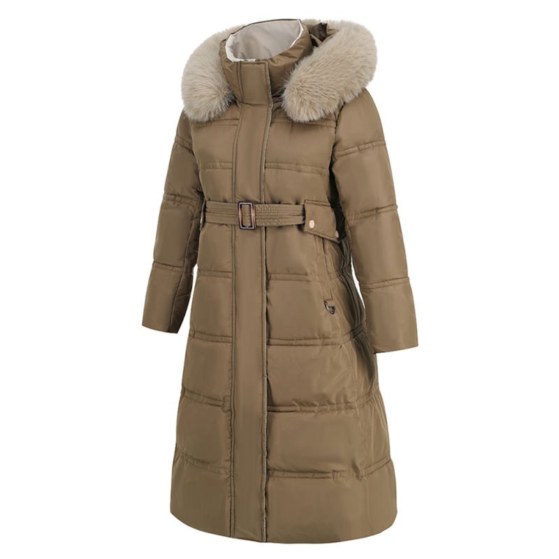 Brown Slim Fit Thick Down Jacket Long Coat TQK280218-17
