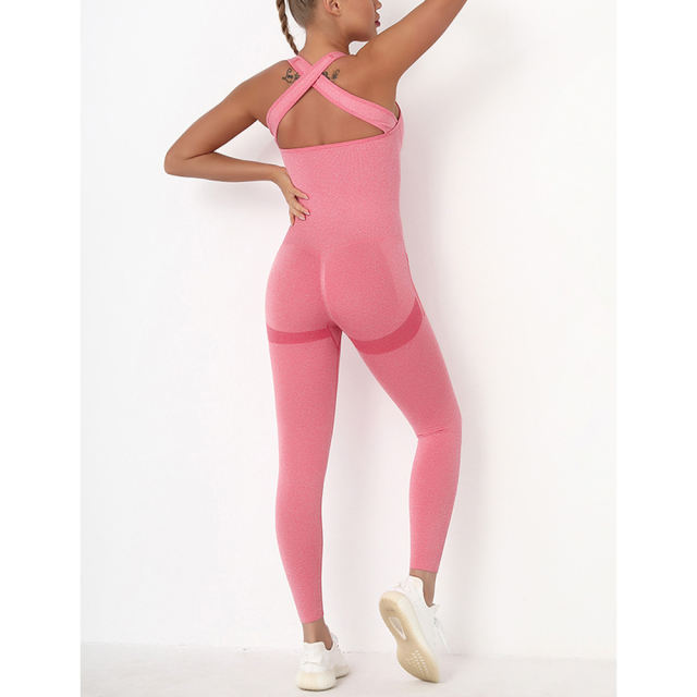 Red Back-Criss Seamless Yoga One Piece Jumpsuit TQE91567-3