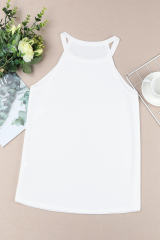 White Plain Halter Neck Tank Top LC2567064-1