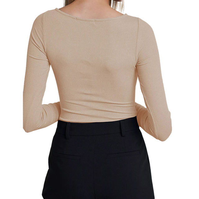 Apricot Ribbed Cut-out Long Sleeve Bodysuit TQV220110-18