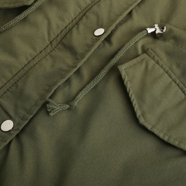 Army Green Fur Collar Drawstring Waist Warm Hooded Parka Coat TQK280130-27