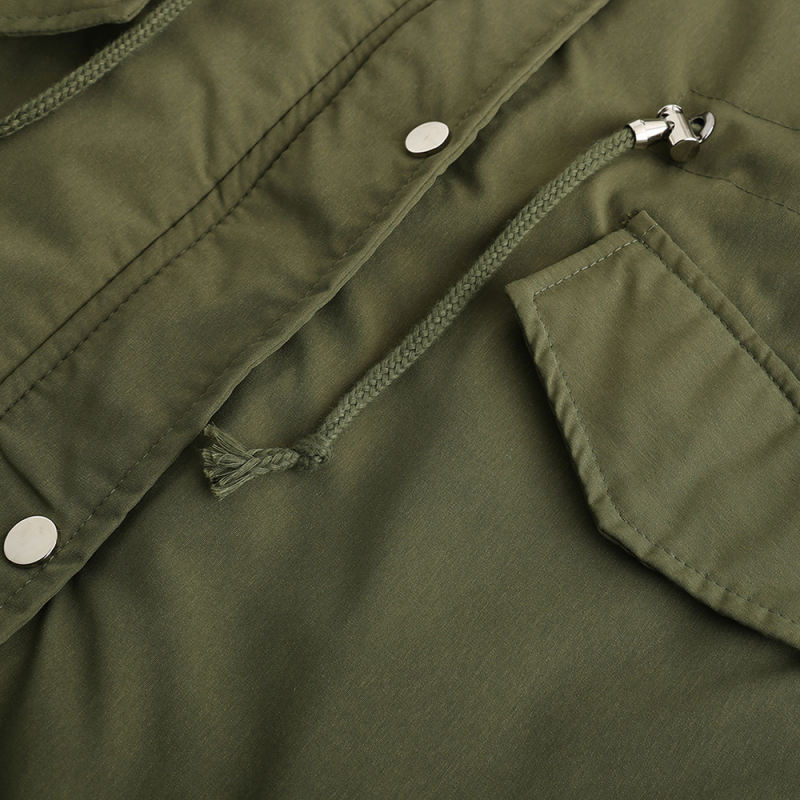 Army Green Fur Collar Drawstring Waist Warm Hooded Parka Coat TQK280130-27