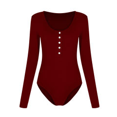 Wine Zip Up Long Sleeve Bodysuit TQK550148-103