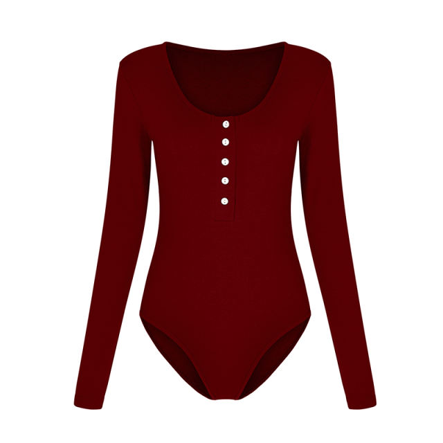 Wine Zip Up Long Sleeve Bodysuit TQK550148-103