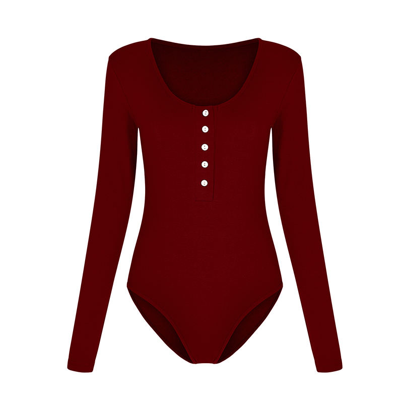 Wine Zip Up Long Sleeve Bodysuit TQK550148-103