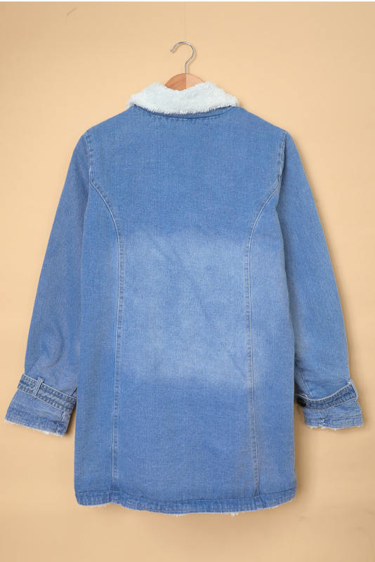 Sky Blue Lapel Collar Button Fleece Jacket LC8511336-4