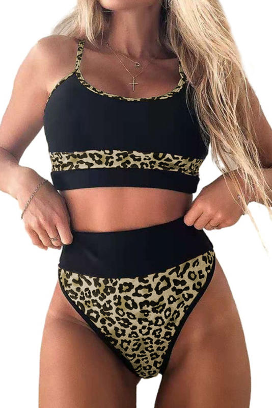 Leopard Color Block Camisole High Waisted Swimsuit LC43413-20