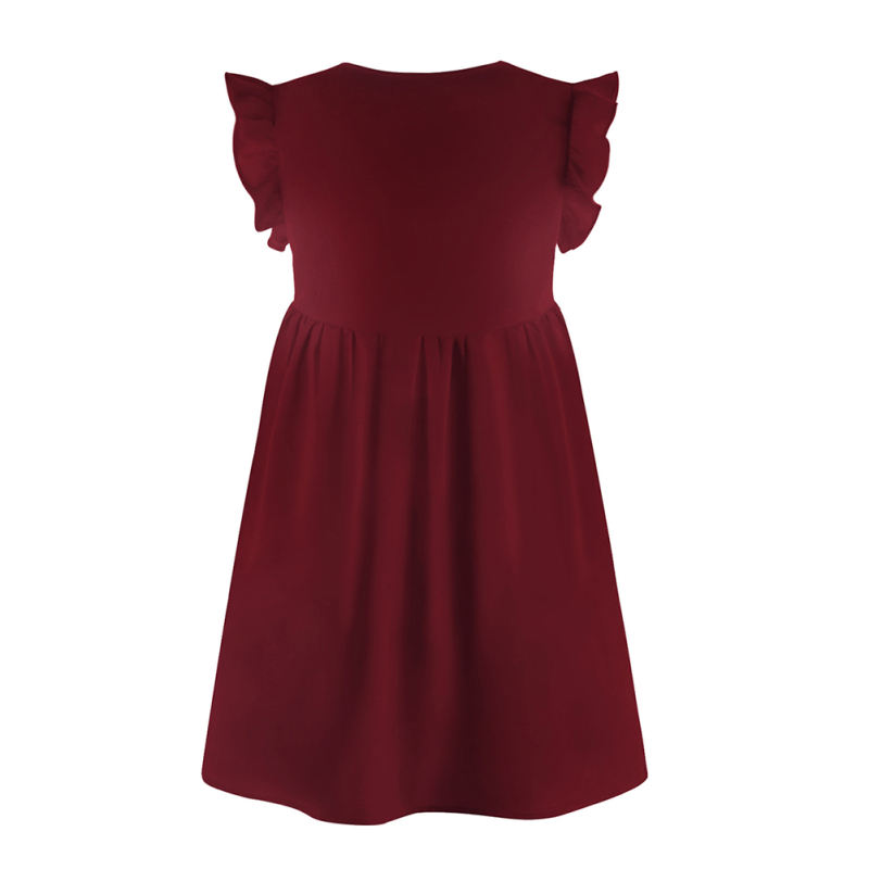 Burgundy V-Neck Ruffle sleeve Pocketed T-shirt Dress TQK311014-23